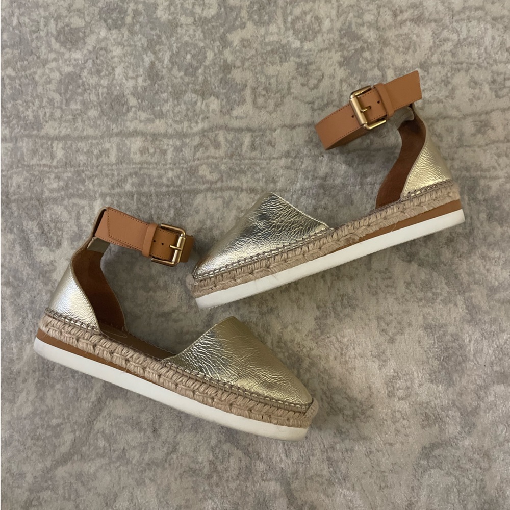 See by Chloe Glyn Espadrille Sandal Gold and Tan